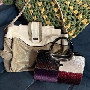 Vittorio Patchwork Patent Handbag in Purple, Red, Silver and Black